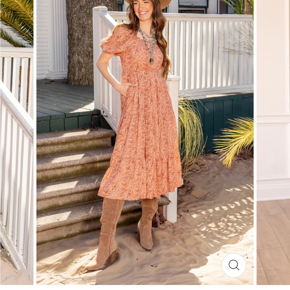 SOUTHERN GRACE | Women’s Boho Puff Sleeve Midi Dress size Medium